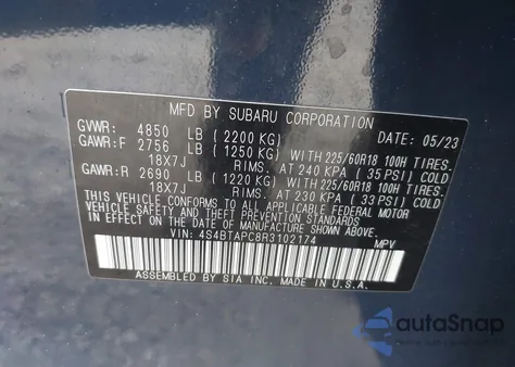 2024 Subaru Outback Touring from USA, damaged, VIN 4S4BTAPC8R3102174